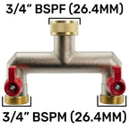 Two Way Tap Splitter Brass 3/4" BSP