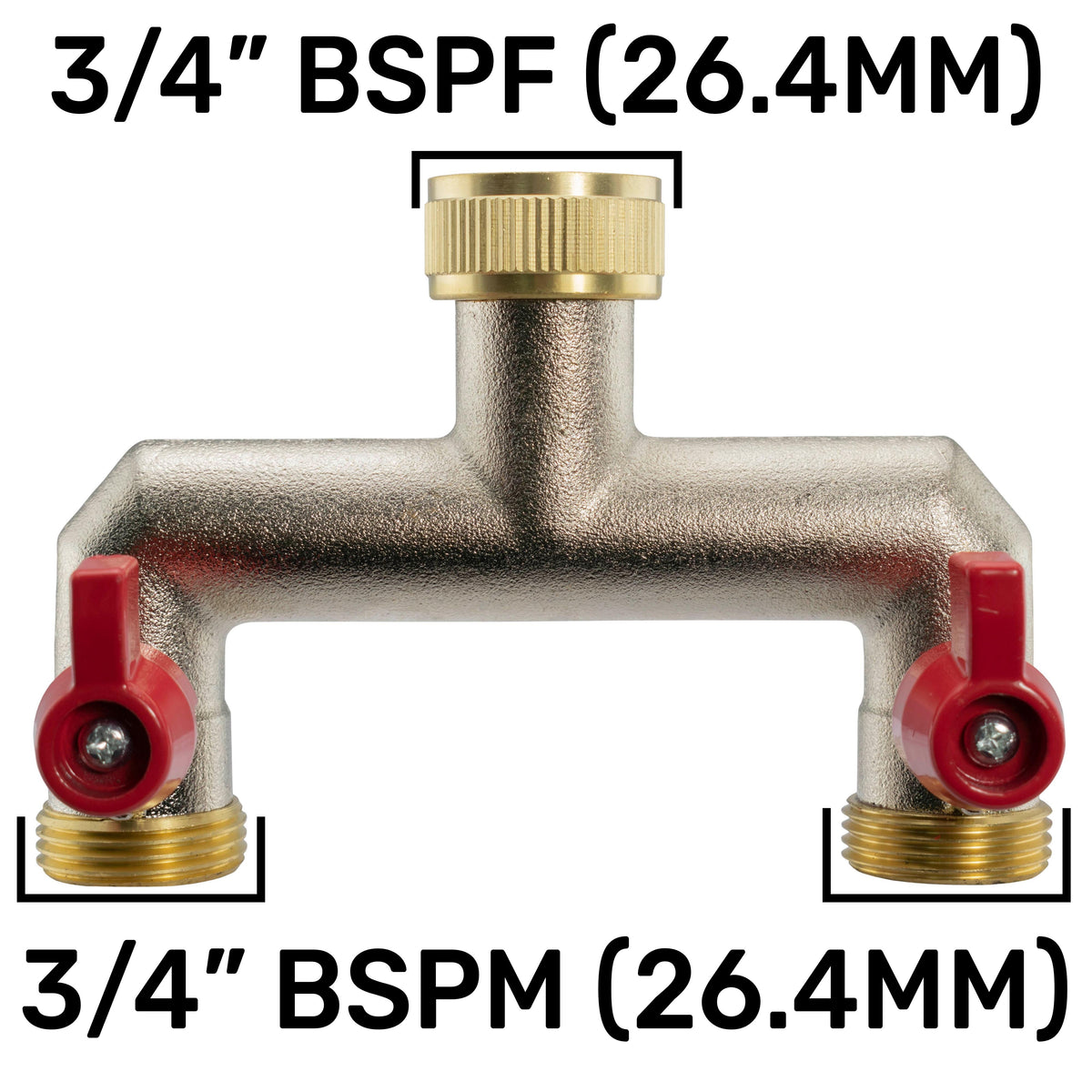 Two Way Tap Splitter Brass 3/4" BSP