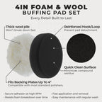 4 Inch Buffing Pads Set - 5 Smooth Flat Foam Buffer Pads & 1 Wool Pad for Orbital Buffers, DA Polish Pad for Paint Correction, Polishing Kit