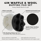 4 Inch Buffing Pads Set - 5 Waffle Foam Buffer Pads & 1 Wool Pad for Orbital Buffers, DA Polish Pad for Paint Correction, Polishing Kit