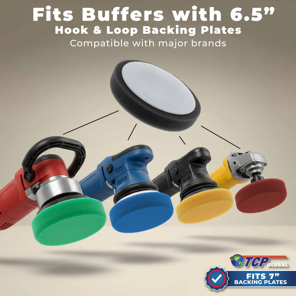 6.5 Inch Buffing Pads Set - 5 Smooth Flat Foam Buffer Pads & 1 Wool Pad for Orbital Buffers, DA Polish Pad for Paint Correction, Polishing Kit