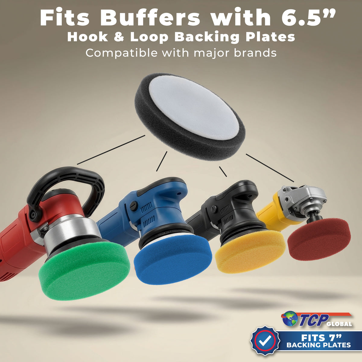 6.5 Inch Buffing Pads Set - 5 Smooth Flat Foam Buffer Pads & 1 Wool Pad for Orbital Buffers, DA Polish Pad for Paint Correction, Polishing Kit