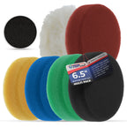 6.5 Inch Buffing Pads Set - 5 Smooth Flat Foam Buffer Pads & 1 Wool Pad for Orbital Buffers, DA Polish Pad for Paint Correction, Polishing Kit