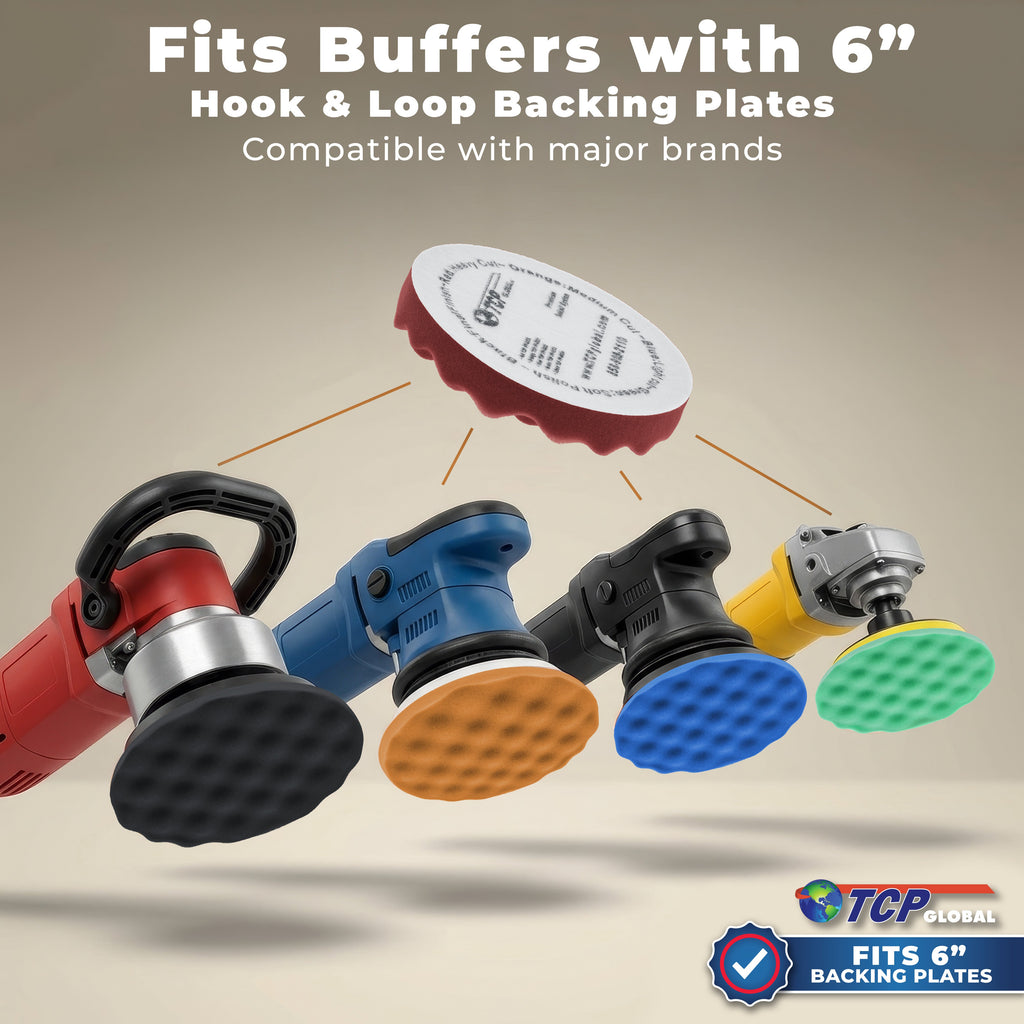 6.5 Inch Buffing Pads Set - 5 Waffle Foam Buffer Pads & 1 Wool Pad for Orbital Buffers, DA Polish Pad for Paint Correction, Polishing Kit
