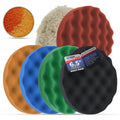 6.5 Inch Buffing Pads Set - 5 Waffle Foam Buffer Pads & 1 Wool Pad for Orbital Buffers, DA Polish Pad for Paint Correction, Polishing Kit