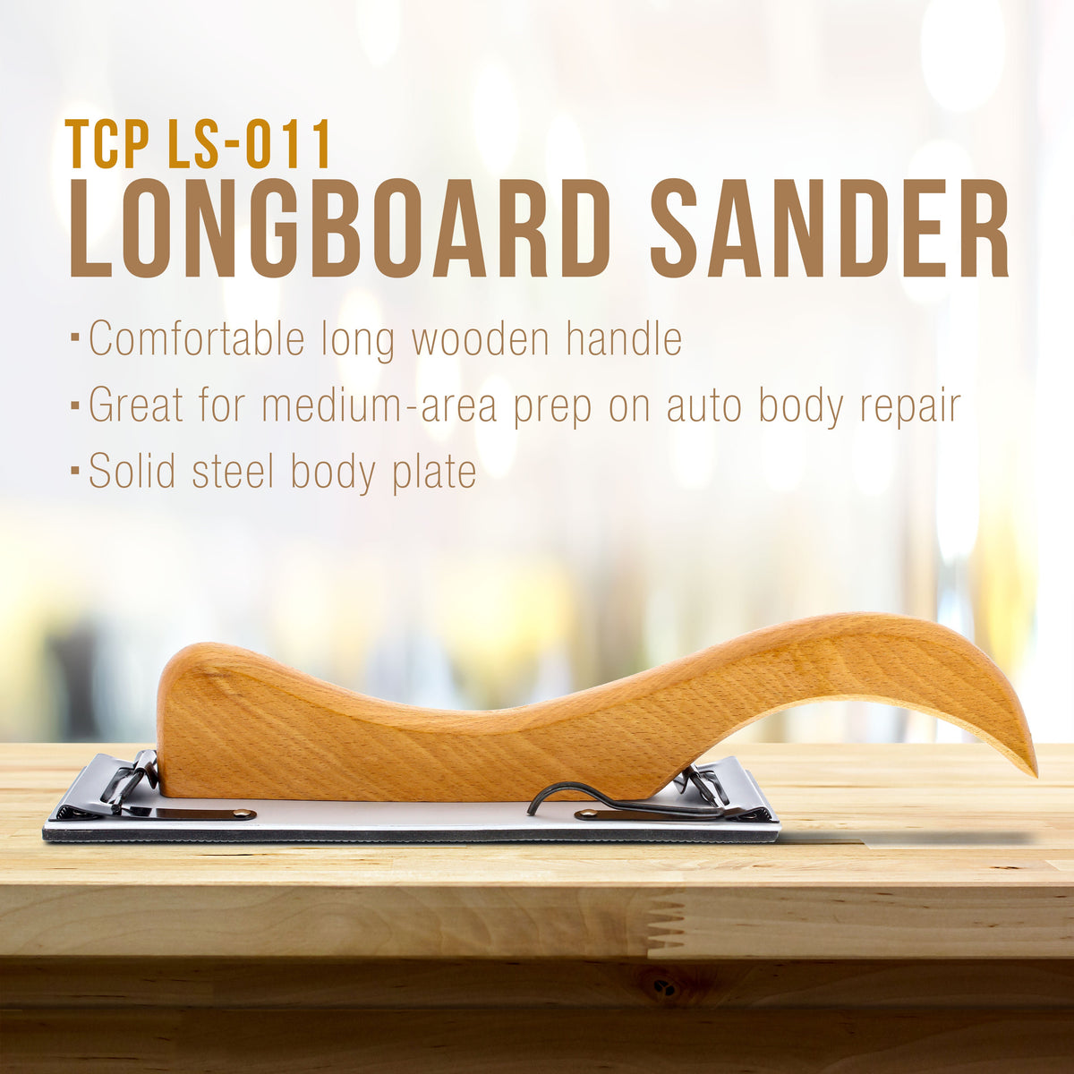 Wooden Handle Longboard Sander 10.75" Long - Block Sander, Auto Body Sanding Blocks, Straight Line Sanding Block Automotive & Woodworking