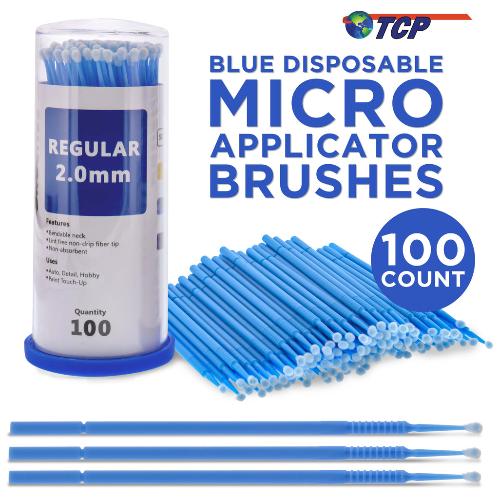 Eyelash Extension Micro Brushes, 100 Medium 2.0 mm Tip Size Blue Disposable Brush Applicators - Apply Makeup, Paint Touch Up