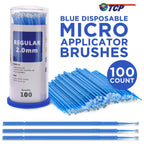 Eyelash Extension Micro Brushes, 100 Medium 2.0 mm Tip Size Blue Disposable Brush Applicators - Apply Makeup, Paint Touch Up