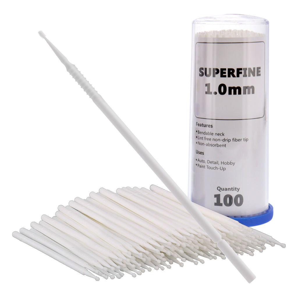 Paint Touch Up Micro Brushes, 100 Superfine 1.0 mm Tip Size White Brush Applicators - Auto Body Shop, Auto Car Detailing, Hobby