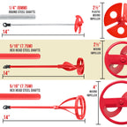 Paint Mixer Attachment (Set of 3) - 14" Drill Paddle Mixer with 3/8" & 5/16" Hex Shafts, Mini Mixer - Mix 1 Quart to 2.5 Gallons of Paint, Epoxy