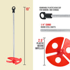 Paint Mixer Attachment (Set of 2) - 10" Drill Paddle Mixer with 1/4" Round Shafts, 2.5" Plastic Paddles - Mix 1 Quart to 1 Gallon of Paint, Epoxy