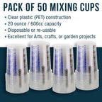 20 Ounce (600ml) Disposable Flexible Clear Graduated Plastic Mixing Cups - Box of 50 Cups - Use for Paint, Resin, Epoxy, Art, Kitchen