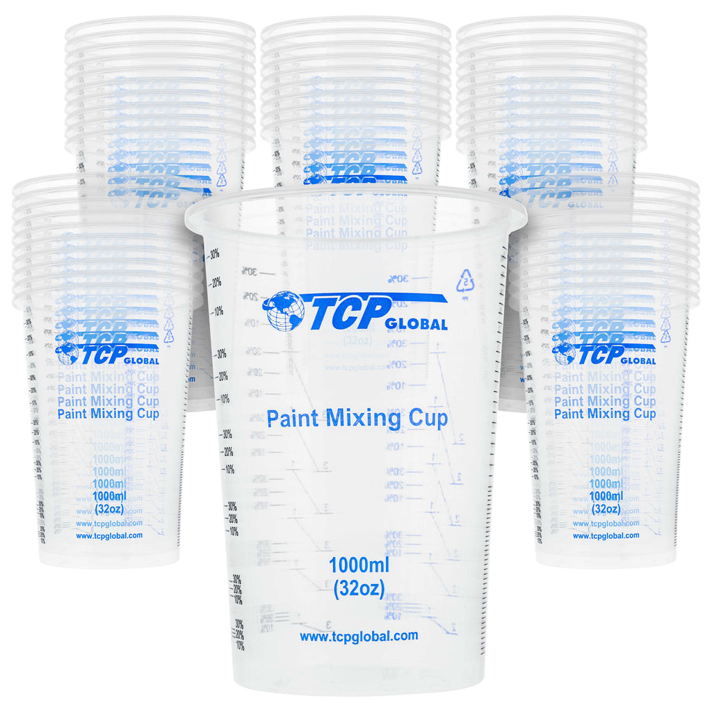 32 oz. (1000ml) Graduated Plastic Mixing Cups (Box of 50) - Disposable Plastic Measuring Cups for Liquids, Paints, Resin, Epoxy, Art, Kitchen