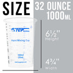 32 oz. (1000ml) Graduated Plastic Mixing Cups (Box of 50) - Disposable Plastic Measuring Cups for Liquids, Paints, Resin, Epoxy, Art, Kitchen