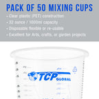32 oz. (1000ml) Graduated Plastic Mixing Cups (Box of 50) - Disposable Plastic Measuring Cups for Liquids, Paints, Resin, Epoxy, Art, Kitchen