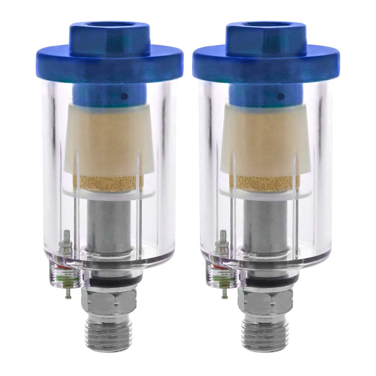 Mini In-Line Air Filter (2 Pack) - Water & Oil Separator with Drain Valve - Water Trap, Air Dryer, Removes Moisture, Dirt - Use on Compressor Hose