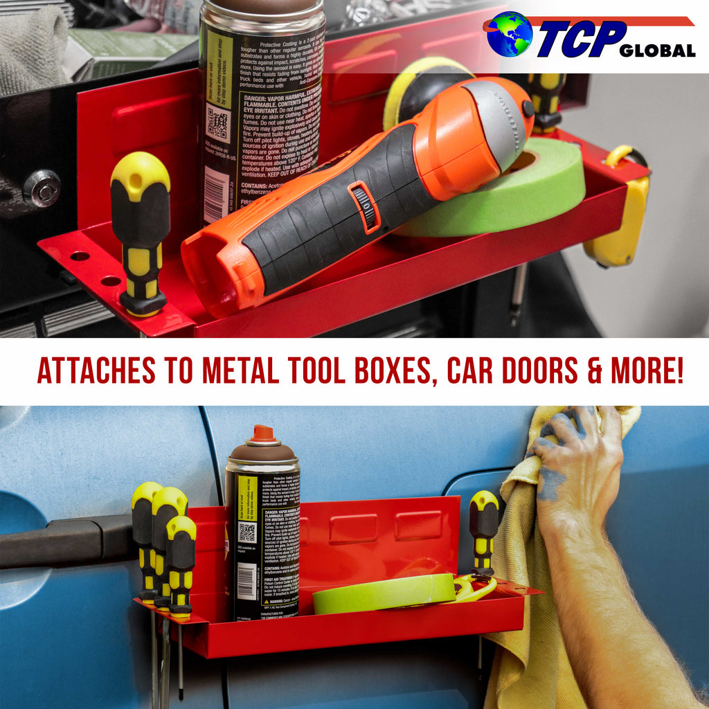 12" Magnetic Tool Shelf - Toolbox & Cabinet Organizer - Magnetic Tray for Shop, Garage, Workshop - Metal Surface Mount, Tool Box Accessories for