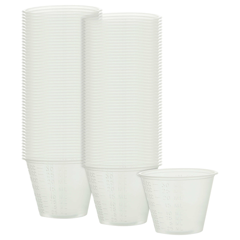 Pack of 100, 1 Ounce (30ml) Graduated Plastic Clear Measuring and Mixing Cups - Hold, Mix Paint, Acrylic Art Hobby Airbrush Pouring Paint