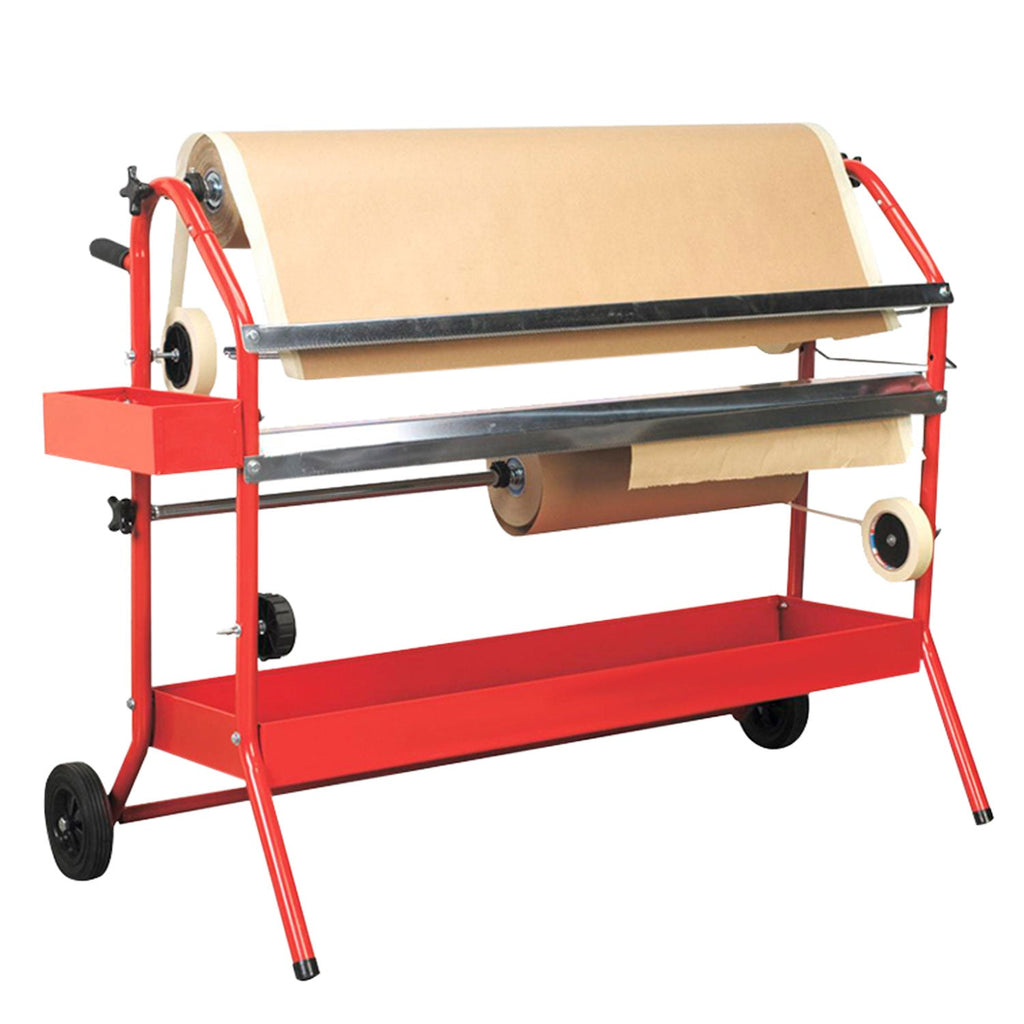 36" Mobile Multi-Roll Masking Machine for Auto Body, Painting, Masking Paper Dispenser with 2 Paper Bars, 4 Tape Rollers, Storage Trays & Cutting