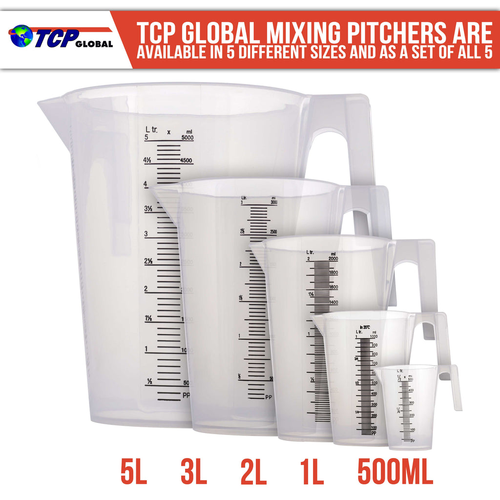 1 Liter (1000ml) Plastic Graduated Measuring and Mixing Pitcher (Pack of 6), Quart 32oz - Pouring Cups, Measure & Mix Paint, Resin, Cooking