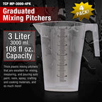 3 Liter (3000ml) Plastic Graduated Measuring and Mixing Pitcher (Pack of 4) - 3 Quarts - Pouring Cup, Measure & Mix Paint, Resin, Cooking