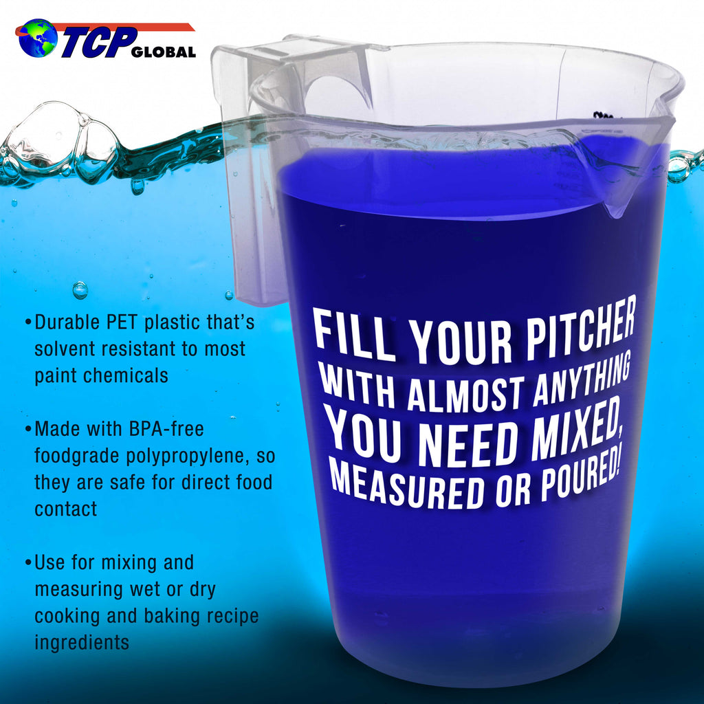 3 Liter (3000ml) Plastic Graduated Measuring and Mixing Pitcher (Pack of 4) - 3 Quarts - Pouring Cup, Measure & Mix Paint, Resin, Cooking