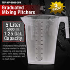 5 Liter (5000ml) Plastic Graduated Measuring and Mixing Pitcher (3-Pack) - 5 Quarts 1.25 Gallons- Pouring Cup, Measure & Mix Paint, Cooking