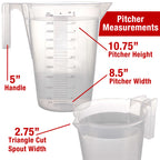 5 Liter (5000ml) Plastic Graduated Measuring and Mixing Pitcher (3-Pack) - 5 Quarts 1.25 Gallons- Pouring Cup, Measure & Mix Paint, Cooking