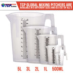 5 Piece Set of Plastic Graduated Measuring Mixing Pitchers - 500, 1000, 2000, 3000, 5000 ml Sizes - Pouring Cups Measure Mix Paint, Cooking