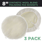 Premium 8 Inch Wool Buffing Pads (3 Pack) - Synthetic Wool Buffer Pads, Polishing Pad for Car Detailing - 1 Inch Thick Pile, Tie-On Bonnet Buffing
