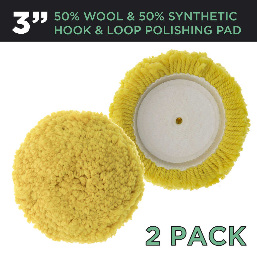 3" Wool & Synthetic Polishing & Buffing Pad (2 Pack) with Hook and Loop Backing - Wool Buffing Pad for Automotive, Marine, Truck, RV & Compound