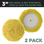 3" Wool & Synthetic Polishing & Buffing Pad (2 Pack) with Hook and Loop Backing - Wool Buffing Pad for Automotive, Marine, Truck, RV & Compound