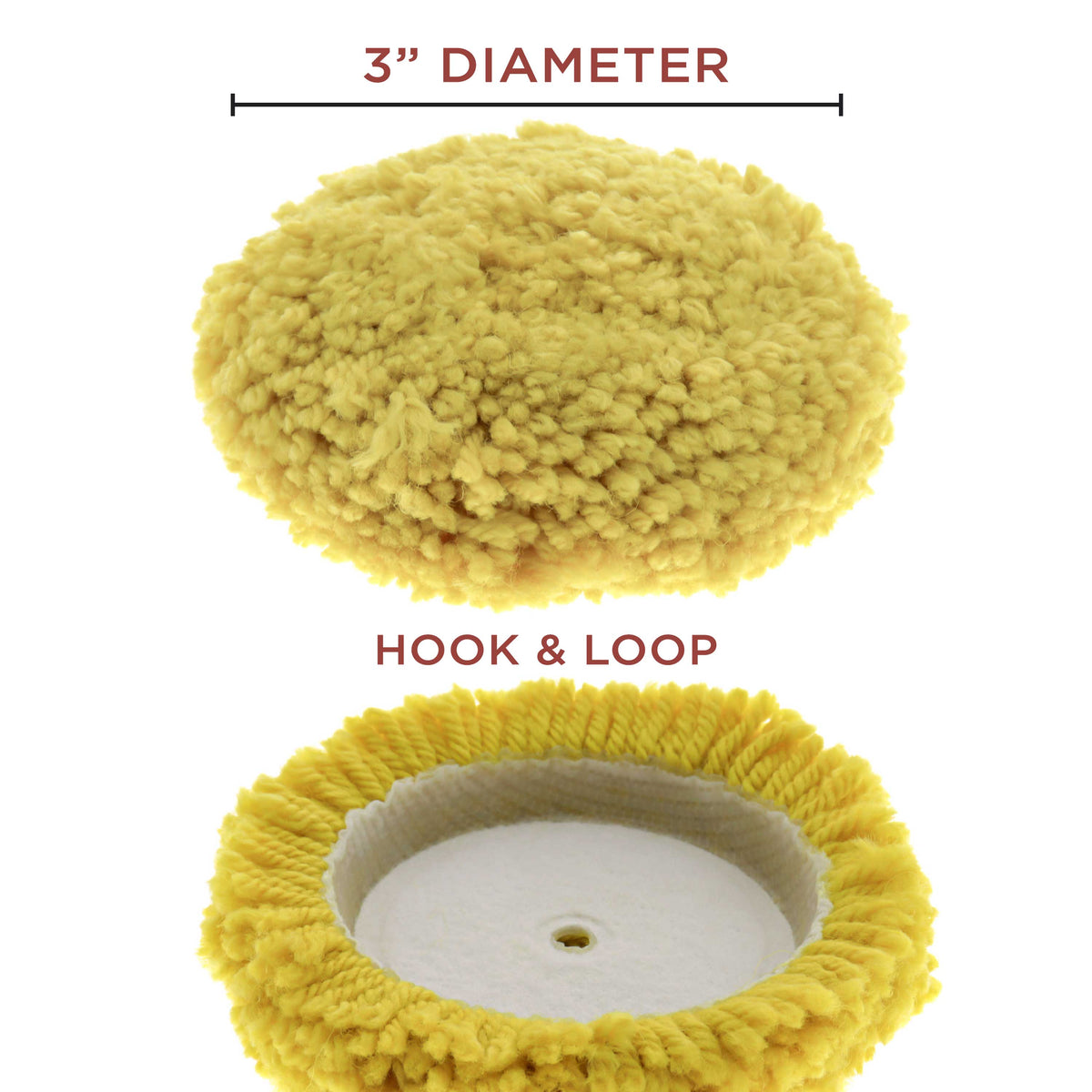 3" Wool & Synthetic Polishing & Buffing Pad (2 Pack) with Hook and Loop Backing - Wool Buffing Pad for Automotive, Marine, Truck, RV & Compound