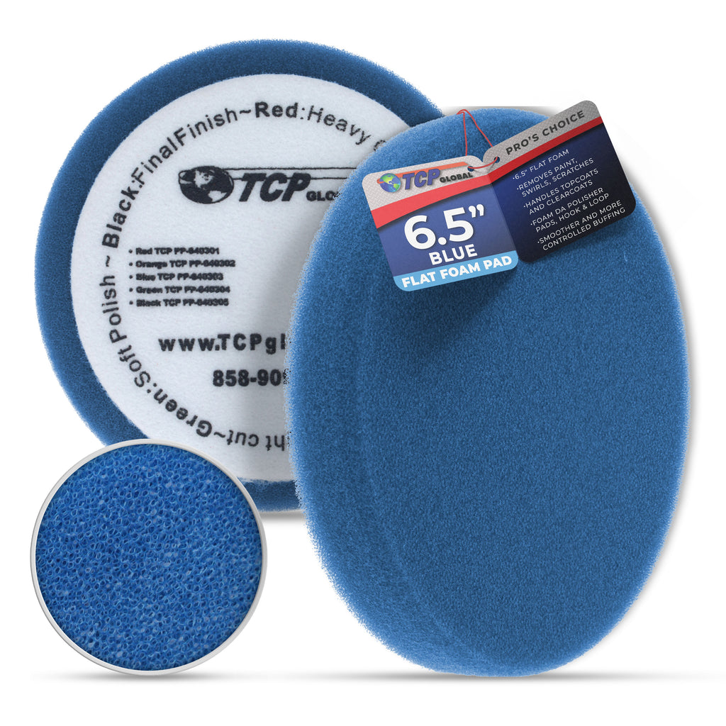 6.5" Blue Flat Light Cut DA Grip Foam Polish Pad - Hook & Loop Buffer Pads - Car Buffing Pads for Paint Correction, Detailing