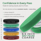 6.5" Green Flat Light Cut DA Grip Soft Foam Polish Pad - Hook & Loop Buffer Pads - Car Buffing Pads for Paint Correction, Detailing