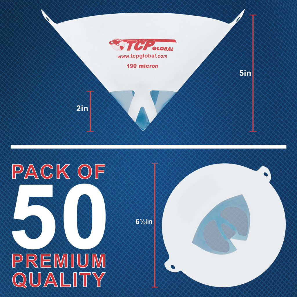 190 Micron Filter Tips Ultra-Fine Paint Strainer (50 Pack) - Pure Blue Nylon Mesh Cone Strainer - Paint Filter Cones for Auto, House & Hobby