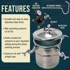 2.5 Gallon (10 Liter) Heavy Duty Steel Pressure Pot Paint Tank with Clamp on Lid, Regulator & Pressure Gauge for Casting, Painting & Autobody Work