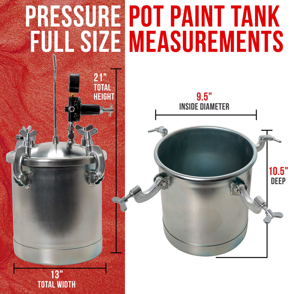2.5 Gallon (10 Liter) Heavy Duty Steel Pressure Pot Paint Tank with Clamp on Lid, Regulator & Pressure Gauge for Casting, Painting & Autobody Work