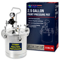 2.5 Gallon (10 Liter) Heavy Duty Steel Pressure Pot Paint Tank with Clamp on Lid, Regulator & Pressure Gauge for Casting, Painting & Autobody Work