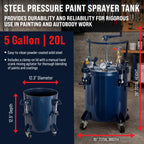 5 Gallon (20 Liter) Heavy Duty Steel Pressure Pot Paint Tank with Clamp on Lid, Manual Mixing Agitator, Regulator & Pressure Gauge for Casting