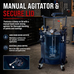 5 Gallon (20 Liter) Heavy Duty Steel Pressure Pot Paint Tank with Clamp on Lid, Manual Mixing Agitator, Regulator & Pressure Gauge for Casting