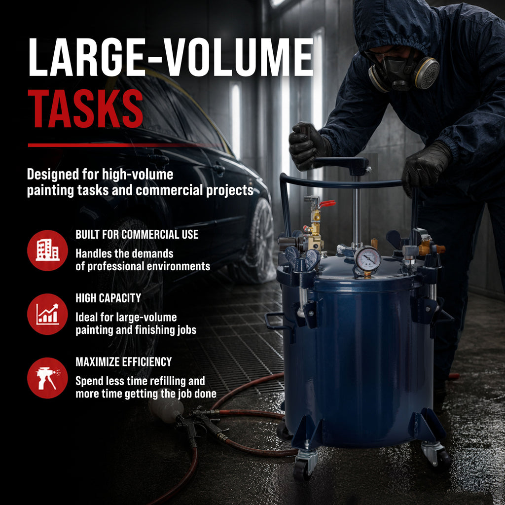 5 Gallon (20 Liter) Heavy Duty Steel Pressure Pot Paint Tank with Clamp on Lid, Manual Mixing Agitator, Regulator & Pressure Gauge for Casting