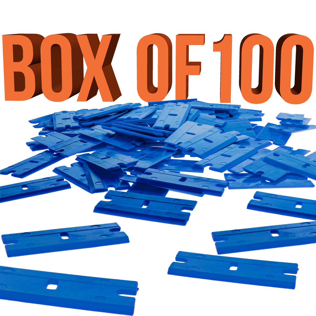 3-Piece Window Glass Scraper Razor Blade Holders with Plastic Razor Blades (Box Of 100)