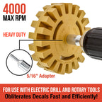 Rubber Eraser Wheel with Drill Adapter (12 Pack) - 4" Knobby Slotted Edge Pad - Decal Remover Wheel - Sticker Remover Tool - Removes Adhesives on