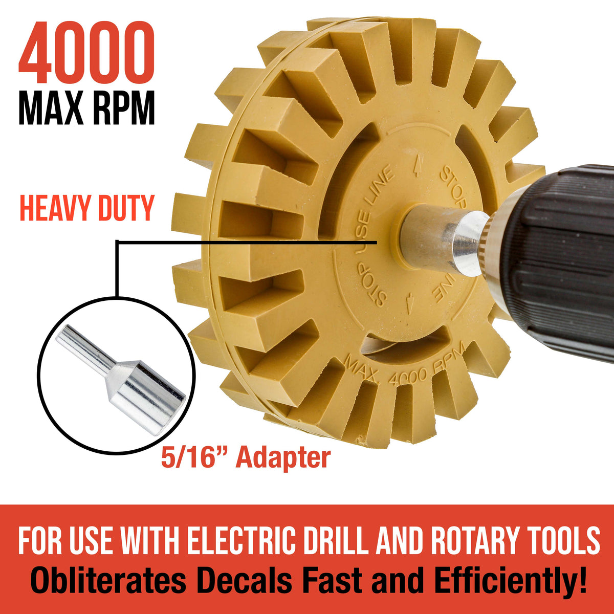Rubber Eraser Wheel with Drill Adapter (12 Pack) - 4" Knobby Slotted Edge Pad - Decal Remover Wheel - Sticker Remover Tool - Removes Adhesives on