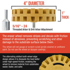Rubber Eraser Wheel with Drill Adapter (12 Pack) - 4" Knobby Slotted Edge Pad - Decal Remover Wheel - Sticker Remover Tool - Removes Adhesives on