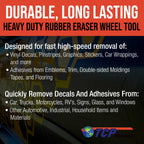 Rubber Eraser Wheel with Drill Adapter (12 Pack) - 4" Knobby Slotted Edge Pad - Decal Remover Wheel - Sticker Remover Tool - Removes Adhesives on