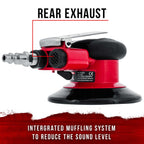 Professional Heavy Duty 6" Dual-Action Random Orbit Air Palm Sander with Both PSA and Hook & Loop Backing Pads - Orbital Pneumatic Sanding Disc Sander