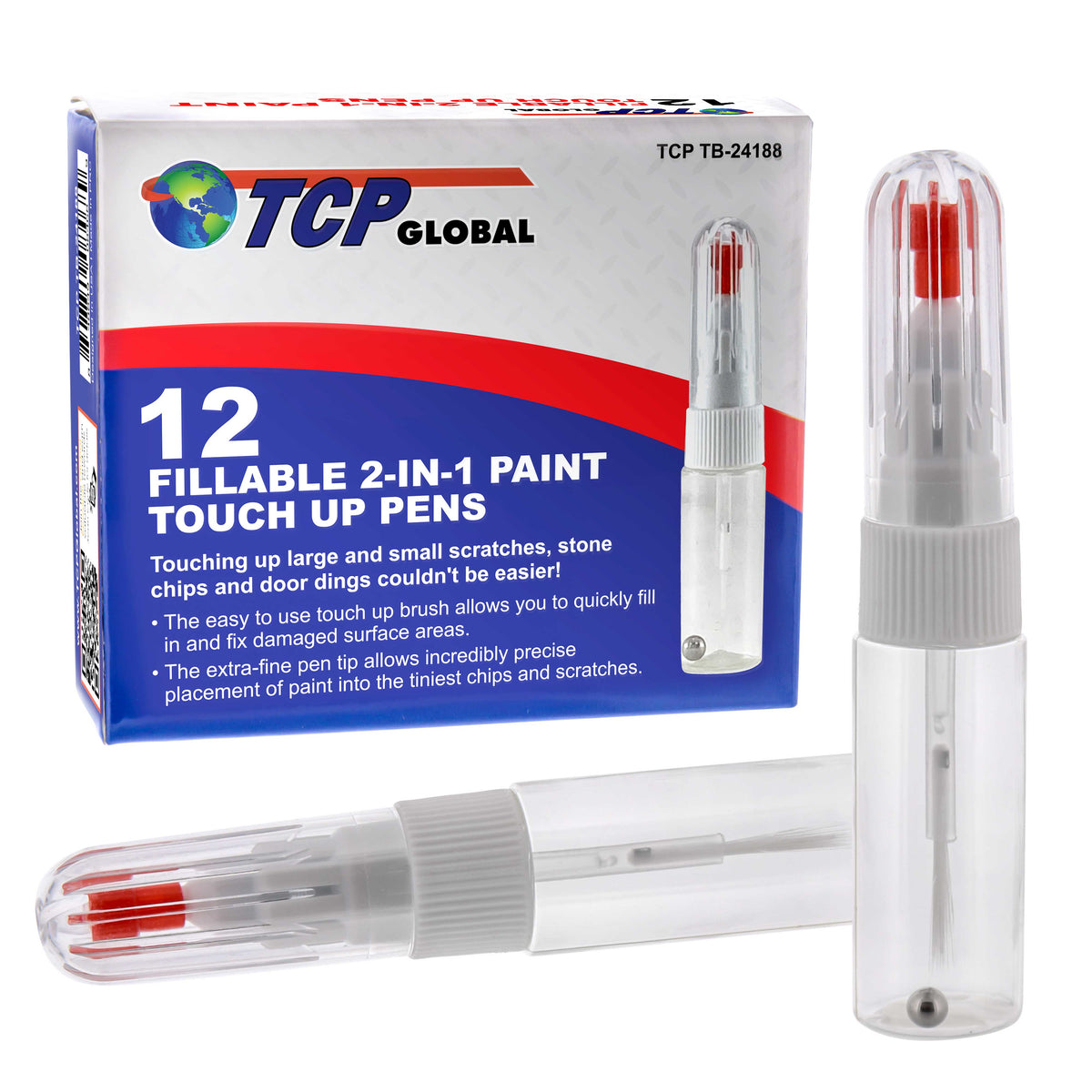 2-in-1 Paint Touch-Up Pens (12-Pack) - 10ml Fillable Applicator for Car Chips & Scratches - Precision Fine Tip Writer Pen Brush