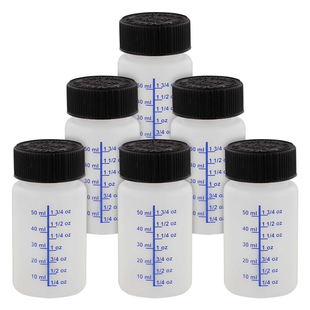 2-Ounce Paint Touch-Up Bottles with Safety Lids (6 Pack), Mixing Ball, and Applicator Brush - 60ml Fluid Capacity for Auto, Car, and Craft Projects